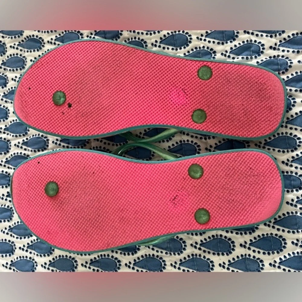 Lilly Pulitzer Turquoise‎ Tropical Vibe Flip Flips Size 7/8
